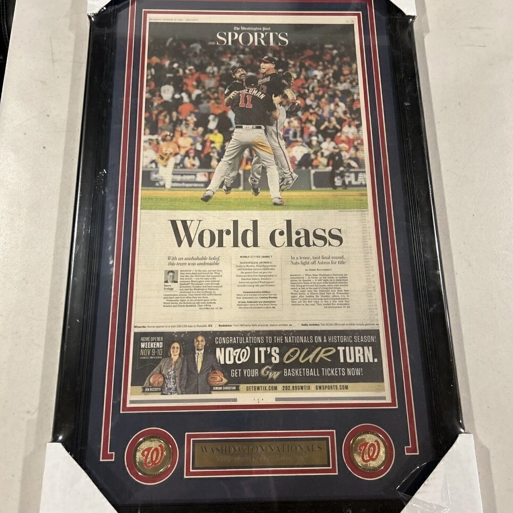 Washington Nationals 2019 World Series Washington Post Original Newspaper Framed